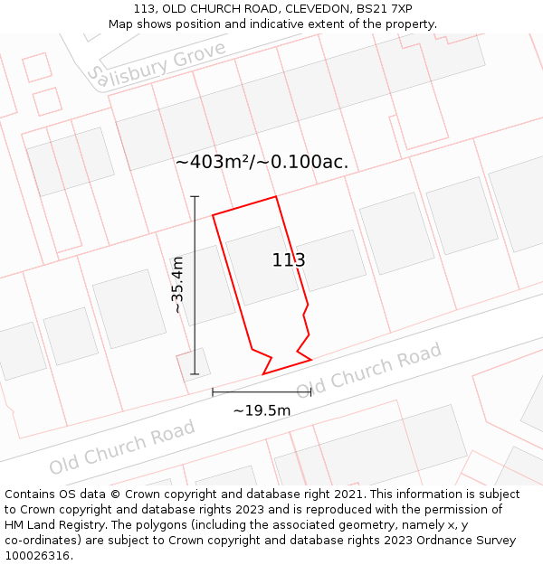 113, OLD CHURCH ROAD, CLEVEDON, BS21 7XP: Plot and title map