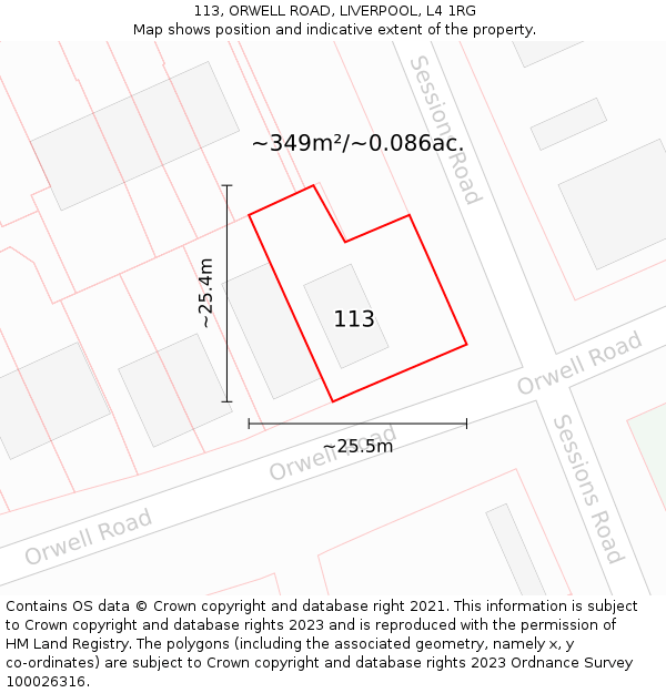 113, ORWELL ROAD, LIVERPOOL, L4 1RG: Plot and title map