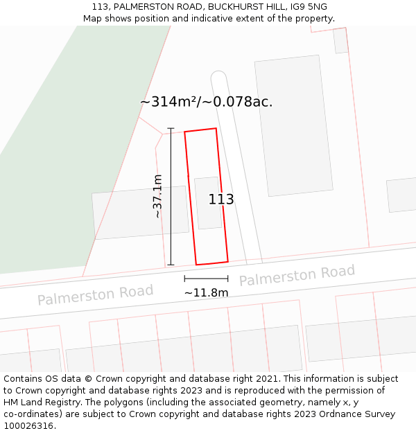 113, PALMERSTON ROAD, BUCKHURST HILL, IG9 5NG: Plot and title map