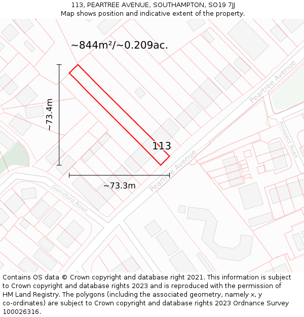 113, PEARTREE AVENUE, SOUTHAMPTON, SO19 7JJ: Plot and title map