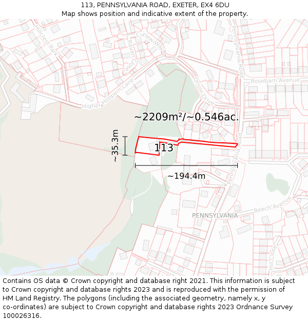 113, PENNSYLVANIA ROAD, EXETER, EX4 6DU: Plot and title map