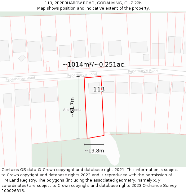 113, PEPERHAROW ROAD, GODALMING, GU7 2PN: Plot and title map