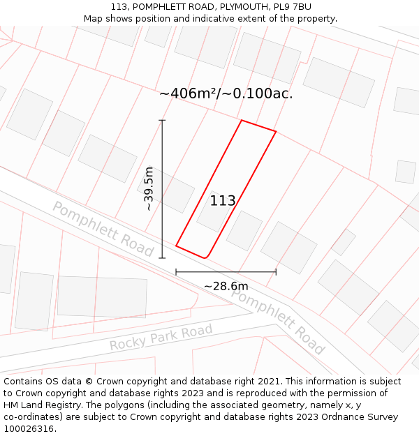 113, POMPHLETT ROAD, PLYMOUTH, PL9 7BU: Plot and title map