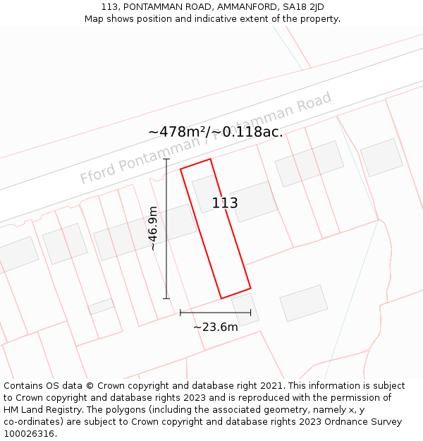 113, PONTAMMAN ROAD, AMMANFORD, SA18 2JD: Plot and title map