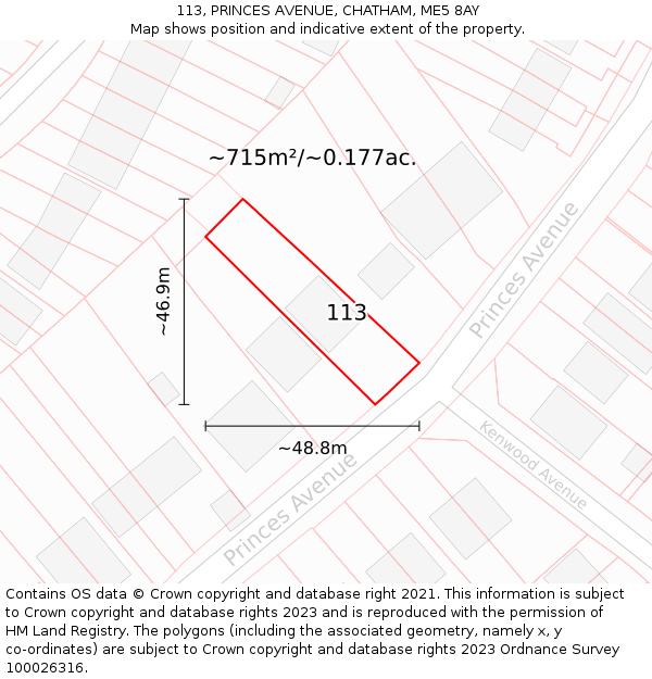 113, PRINCES AVENUE, CHATHAM, ME5 8AY: Plot and title map