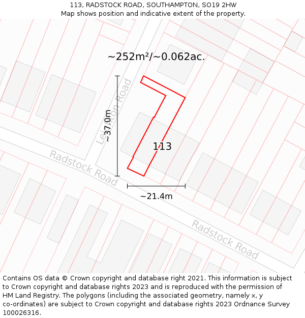 113, RADSTOCK ROAD, SOUTHAMPTON, SO19 2HW: Plot and title map