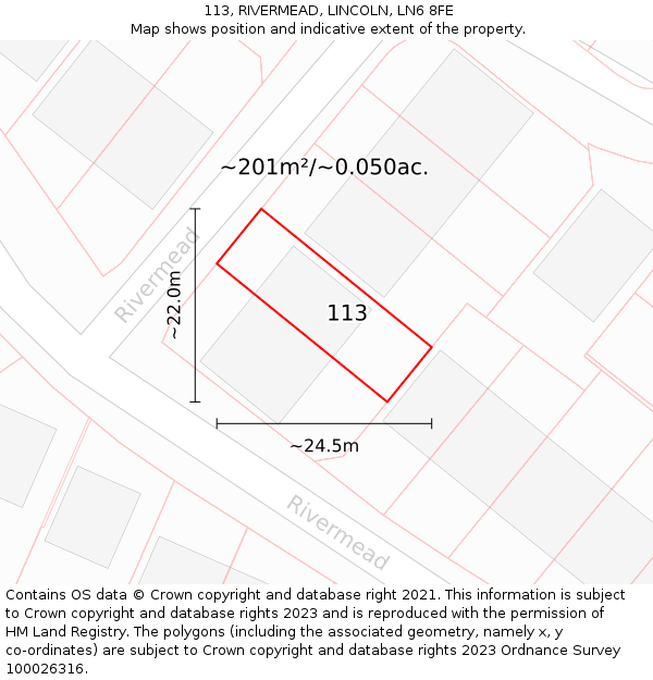 113, RIVERMEAD, LINCOLN, LN6 8FE: Plot and title map