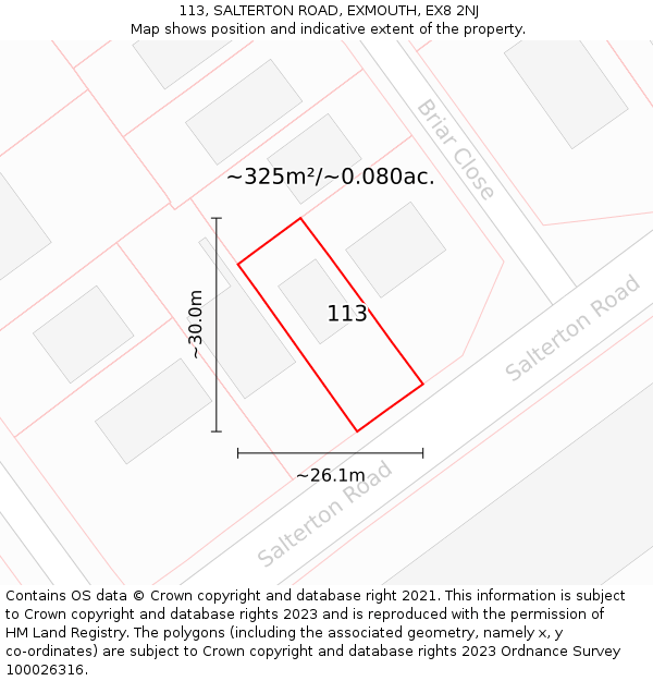 113, SALTERTON ROAD, EXMOUTH, EX8 2NJ: Plot and title map