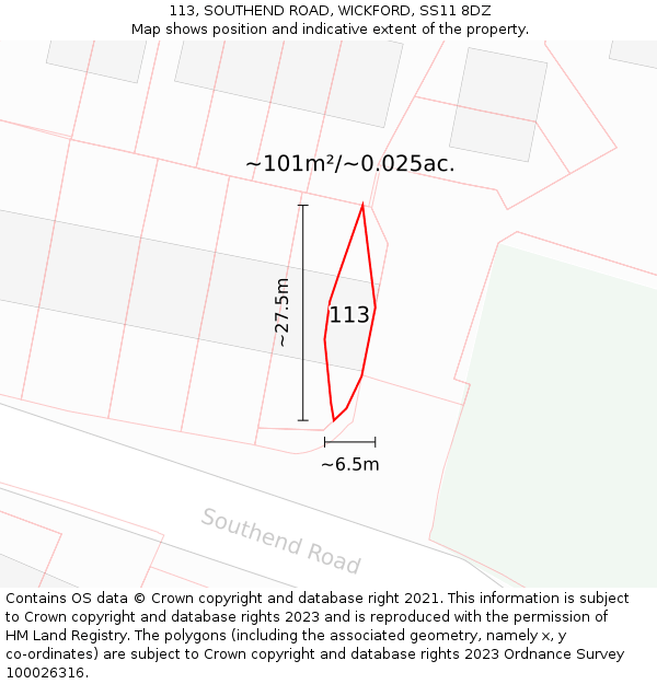 113, SOUTHEND ROAD, WICKFORD, SS11 8DZ: Plot and title map