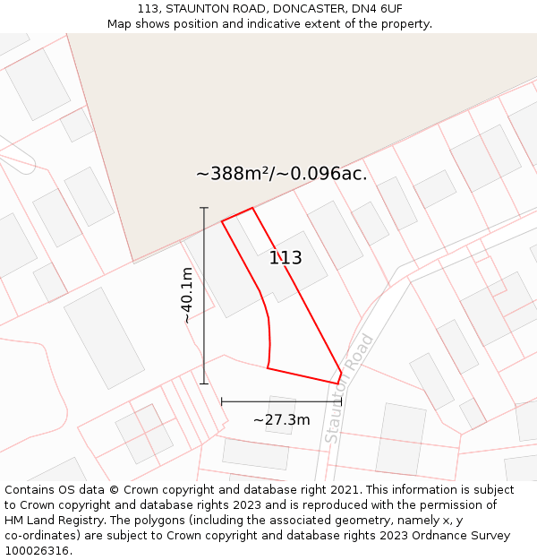 113, STAUNTON ROAD, DONCASTER, DN4 6UF: Plot and title map