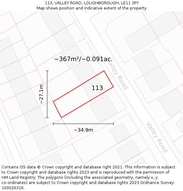 113, VALLEY ROAD, LOUGHBOROUGH, LE11 3PY: Plot and title map