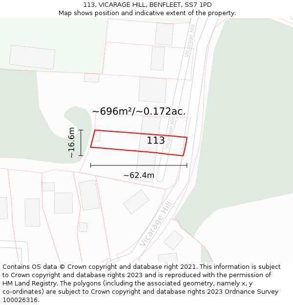 113, VICARAGE HILL, BENFLEET, SS7 1PD: Plot and title map