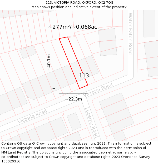 113, VICTORIA ROAD, OXFORD, OX2 7QG: Plot and title map