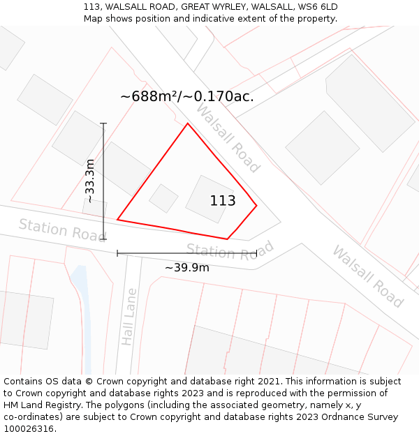 113, WALSALL ROAD, GREAT WYRLEY, WALSALL, WS6 6LD: Plot and title map