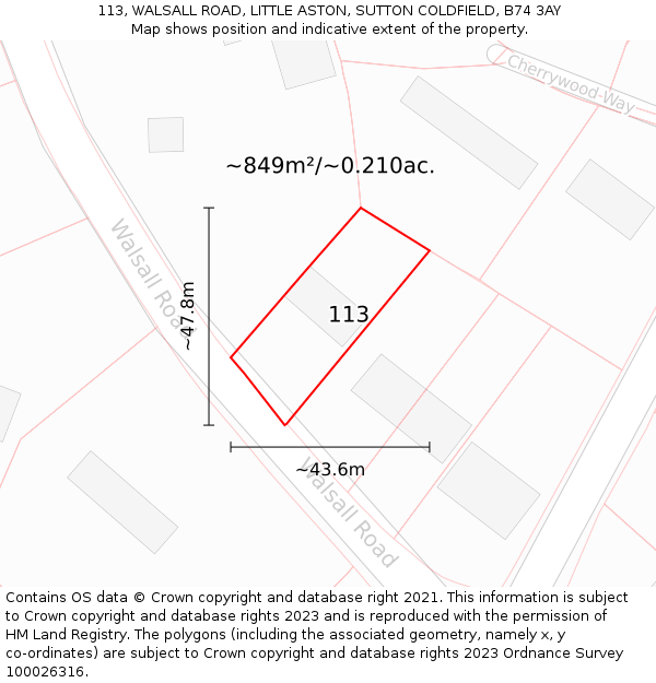 113, WALSALL ROAD, LITTLE ASTON, SUTTON COLDFIELD, B74 3AY: Plot and title map