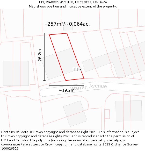 113, WARREN AVENUE, LEICESTER, LE4 9WW: Plot and title map