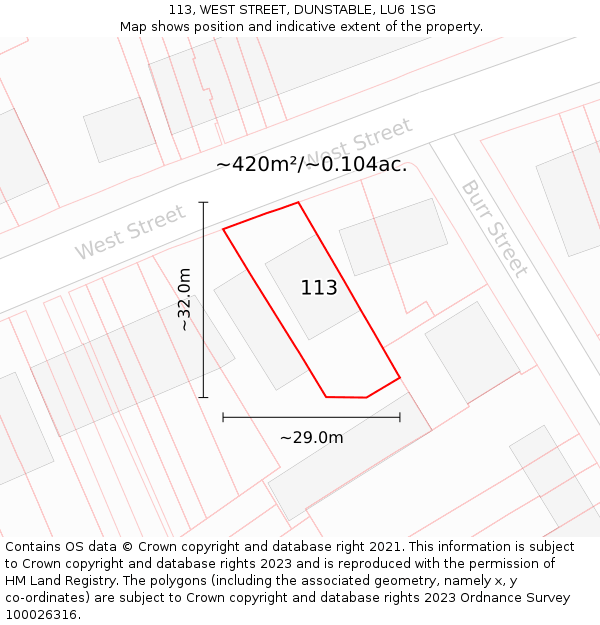 113, WEST STREET, DUNSTABLE, LU6 1SG: Plot and title map