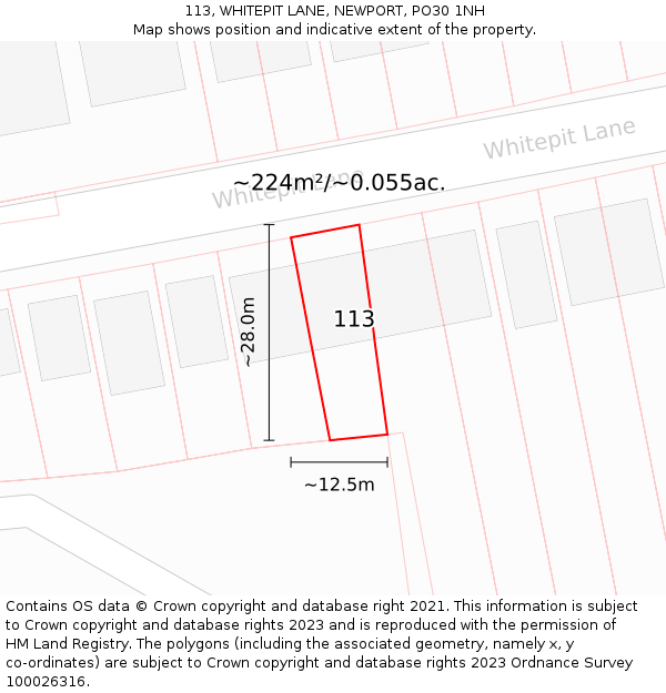 113, WHITEPIT LANE, NEWPORT, PO30 1NH: Plot and title map