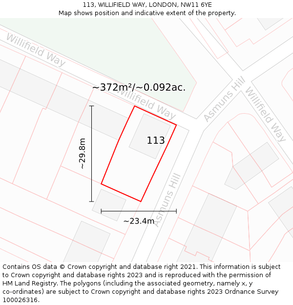 113, WILLIFIELD WAY, LONDON, NW11 6YE: Plot and title map