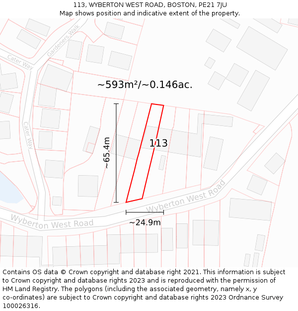 113, WYBERTON WEST ROAD, BOSTON, PE21 7JU: Plot and title map