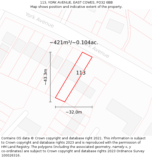 113, YORK AVENUE, EAST COWES, PO32 6BB: Plot and title map