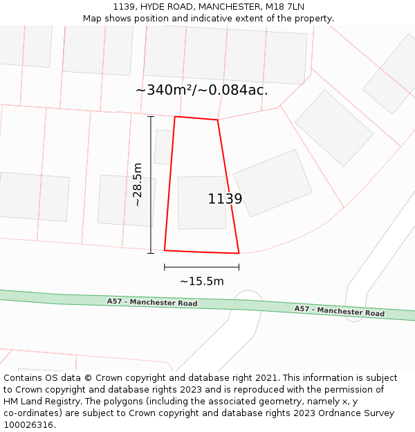 1139, HYDE ROAD, MANCHESTER, M18 7LN: Plot and title map