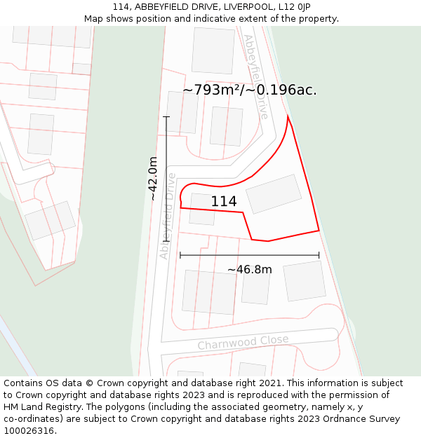 114, ABBEYFIELD DRIVE, LIVERPOOL, L12 0JP: Plot and title map
