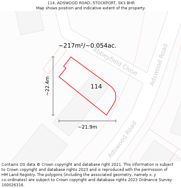 114, ADSWOOD ROAD, STOCKPORT, SK3 8HR: Plot and title map