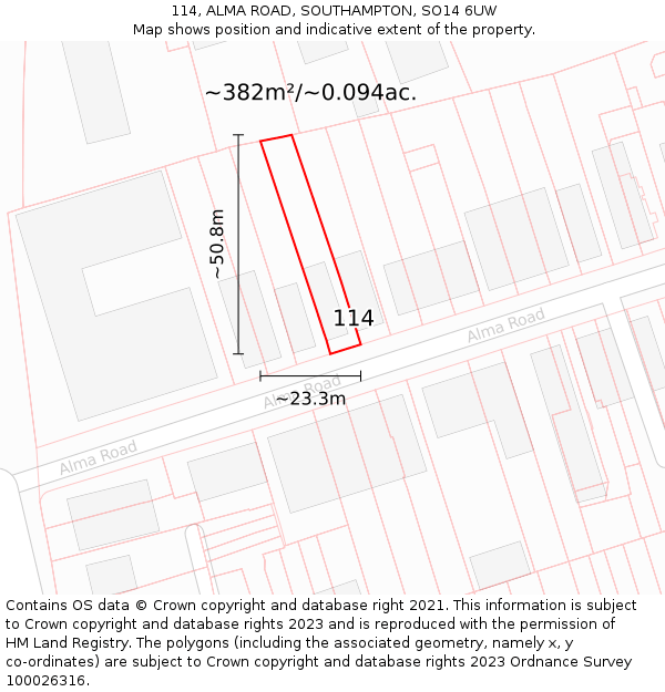 114, ALMA ROAD, SOUTHAMPTON, SO14 6UW: Plot and title map