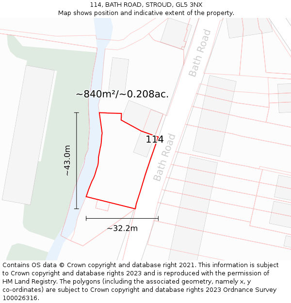 114, BATH ROAD, STROUD, GL5 3NX: Plot and title map