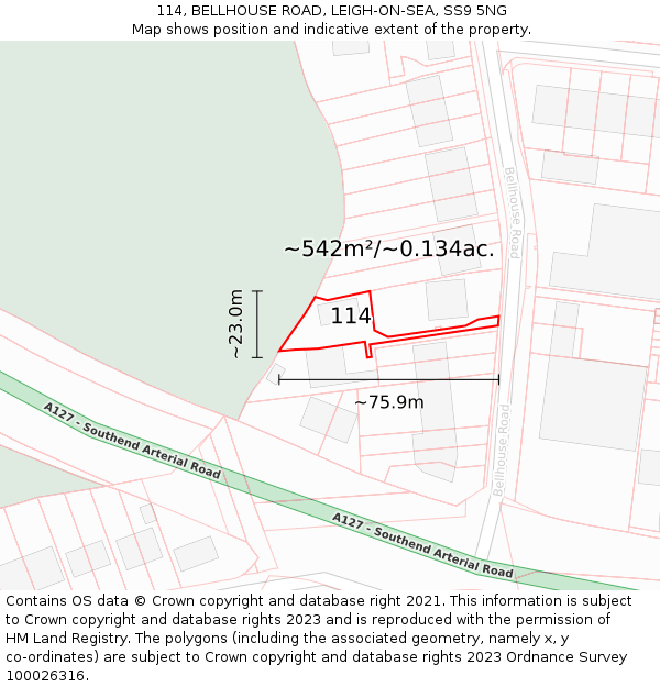 114, BELLHOUSE ROAD, LEIGH-ON-SEA, SS9 5NG: Plot and title map