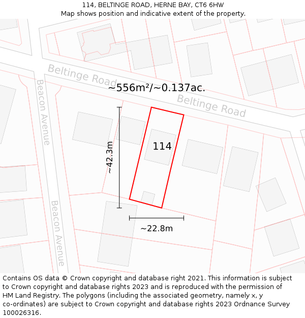 114, BELTINGE ROAD, HERNE BAY, CT6 6HW: Plot and title map