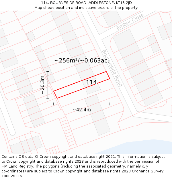 114, BOURNESIDE ROAD, ADDLESTONE, KT15 2JD: Plot and title map