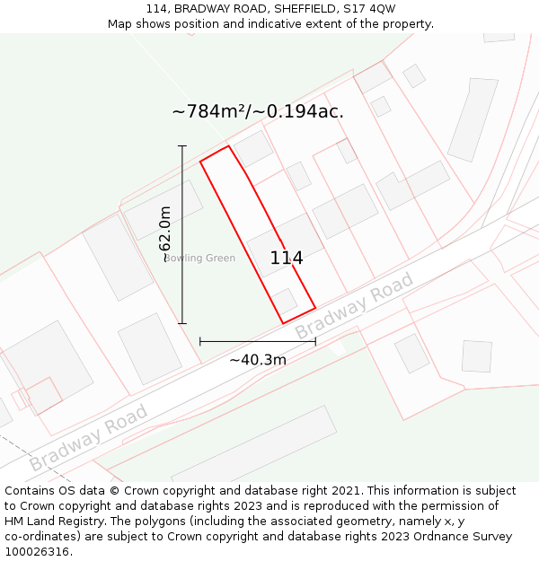 114, BRADWAY ROAD, SHEFFIELD, S17 4QW: Plot and title map