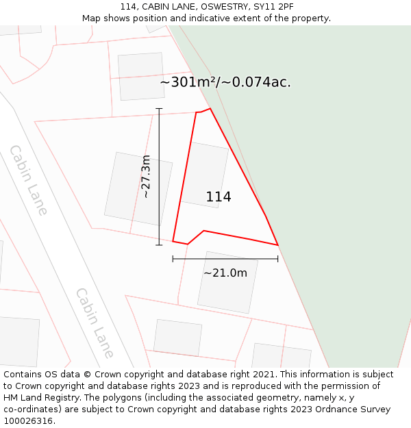 114, CABIN LANE, OSWESTRY, SY11 2PF: Plot and title map