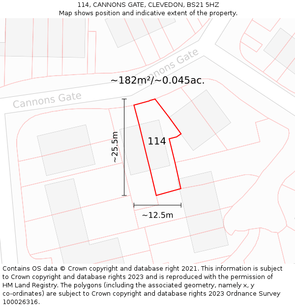 114, CANNONS GATE, CLEVEDON, BS21 5HZ: Plot and title map