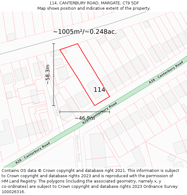 114, CANTERBURY ROAD, MARGATE, CT9 5DF: Plot and title map