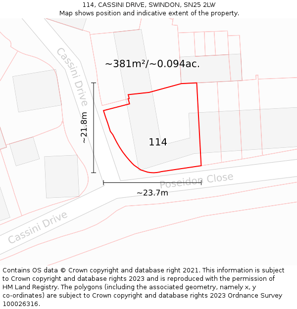 114, CASSINI DRIVE, SWINDON, SN25 2LW: Plot and title map