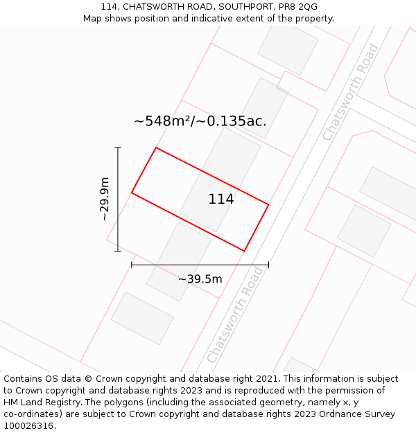 114, CHATSWORTH ROAD, SOUTHPORT, PR8 2QG: Plot and title map