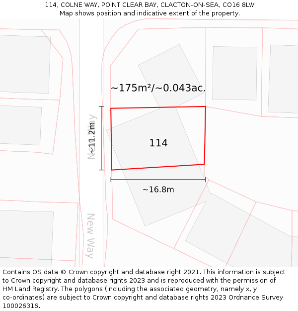 114, COLNE WAY, POINT CLEAR BAY, CLACTON-ON-SEA, CO16 8LW: Plot and title map