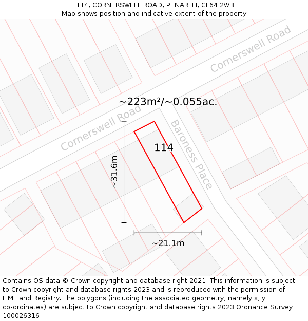 114, CORNERSWELL ROAD, PENARTH, CF64 2WB: Plot and title map