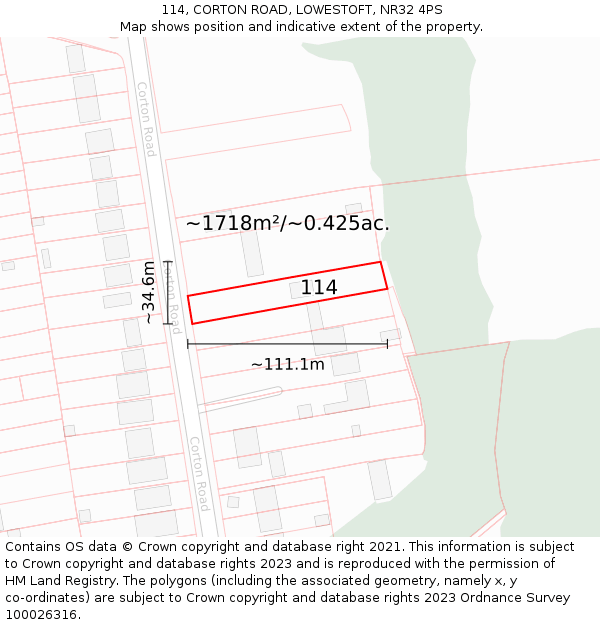 114, CORTON ROAD, LOWESTOFT, NR32 4PS: Plot and title map