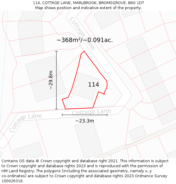 114, COTTAGE LANE, MARLBROOK, BROMSGROVE, B60 1DT: Plot and title map