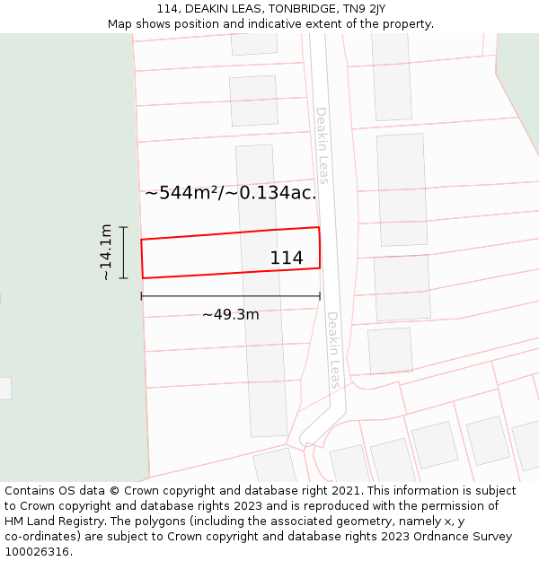 114, DEAKIN LEAS, TONBRIDGE, TN9 2JY: Plot and title map