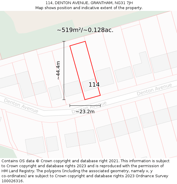 114, DENTON AVENUE, GRANTHAM, NG31 7JH: Plot and title map