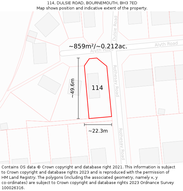 114, DULSIE ROAD, BOURNEMOUTH, BH3 7ED: Plot and title map
