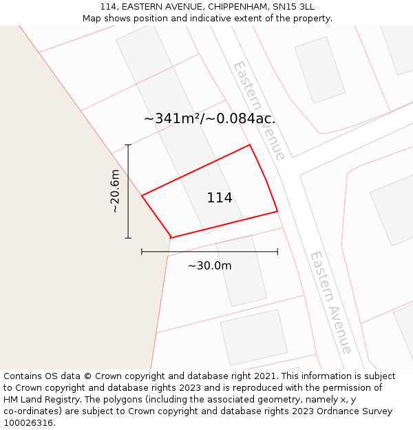 114, EASTERN AVENUE, CHIPPENHAM, SN15 3LL: Plot and title map