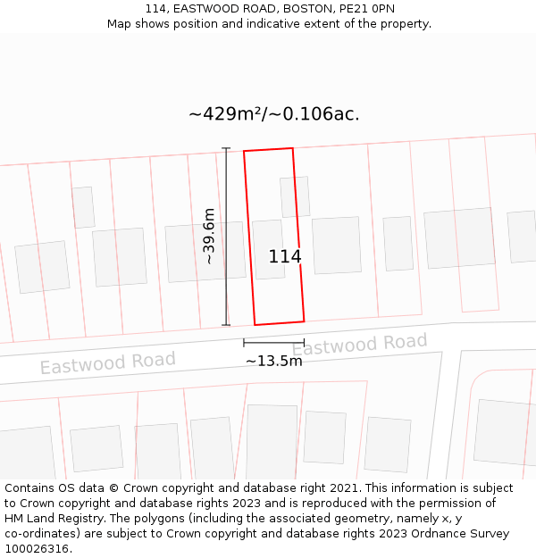 114, EASTWOOD ROAD, BOSTON, PE21 0PN: Plot and title map