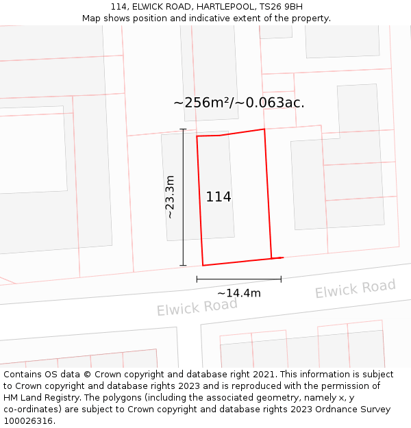 114, ELWICK ROAD, HARTLEPOOL, TS26 9BH: Plot and title map