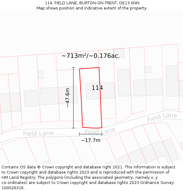 114, FIELD LANE, BURTON-ON-TRENT, DE13 0NN: Plot and title map